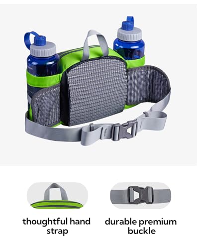 WATERFLY Fanny Pack Waist Bag: Fannie Pack 2 Water Bottle Holders Lumbar Belt Hiking Walking Running Jogging Camping Large Woman Man (Bottle Not Included) - color: Fluorescent Green