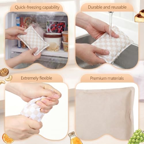 VIHOSE 2 Pcs Ice Packs for Lunch Box Bag - color: Beige Brown, style: Checkerboard