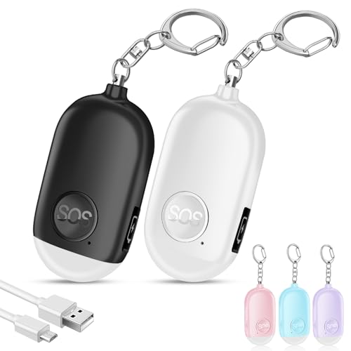 Hion Personal Safety Alarm for Women, 2 Pack Rechargeable 130dB Self Defense Alarm Keychain with LED Flashlight, Emergency Safe Sound Security for Children Elderly College Girls, Black+White - color: Black+White
