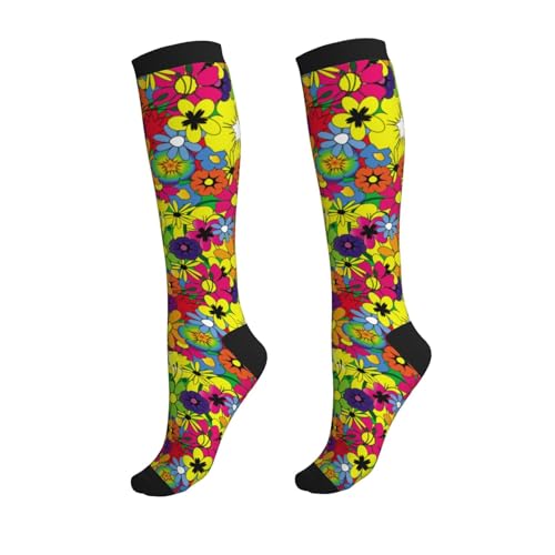 Crazy Fun Compression Socks, Unisex Knee High Support Socks - color: Hippie Flower