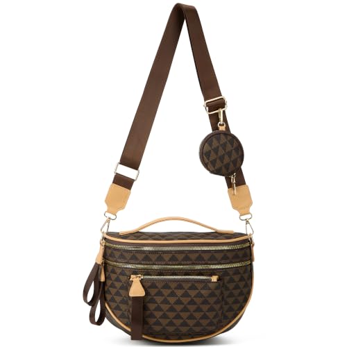 Makes Checkered Crossbody Bag Bum Bag for Women with Pouch - color: Coffee Triangle