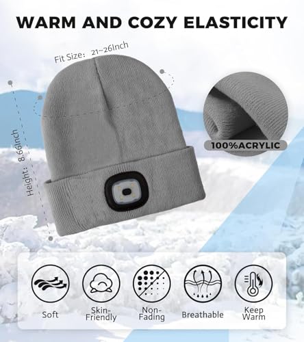 HEYAXA Bluetooth Beanie Hat, USB Rechargeable 4 LED Wireless Music Running Headlamp Cap, Dad Gifts for Husband, Dad, Birthday Gifts for Men, Dad, Father, Women, Him, Her, Grey - color: Gray