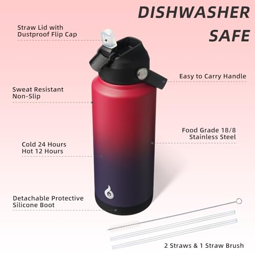 BJPKPK 32oz Insulated Water Bottle, Stainless Steel Bottle with Straw Lid - color: Charming Red, size: 32 Ounces