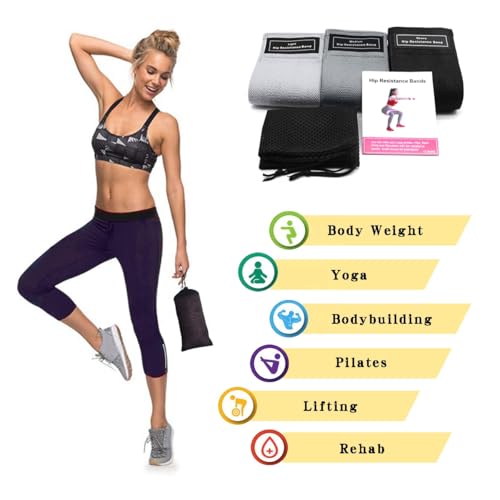 Fabric Resistance Bands Set of 3, Non‑Slip Booty Bands for Legs, Glutes & Butt – Exercise Bands for Women & Men, Yoga, Pilates & Home Workout