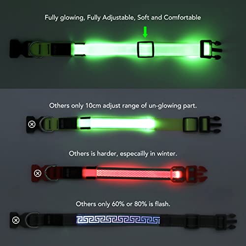 Light Up Dog Collar, Rechargeable USB Collar, Waterproof, Luminous LED Collar, Adjustable, Super Bright, Night Walking for Small Medium Large Dogs, Green, L - color: Green, size: Large