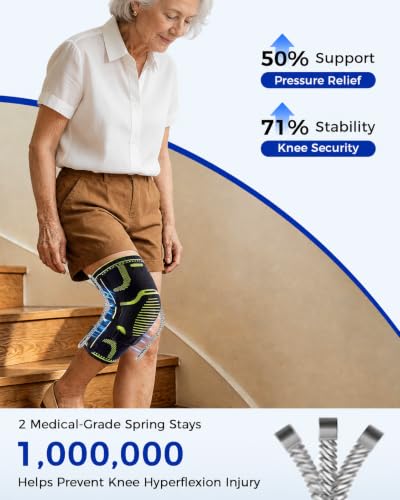 Knee Brace with Side Stabilizers, Knee Compression Sleeve with Gel Pad - style: Black-XXL
