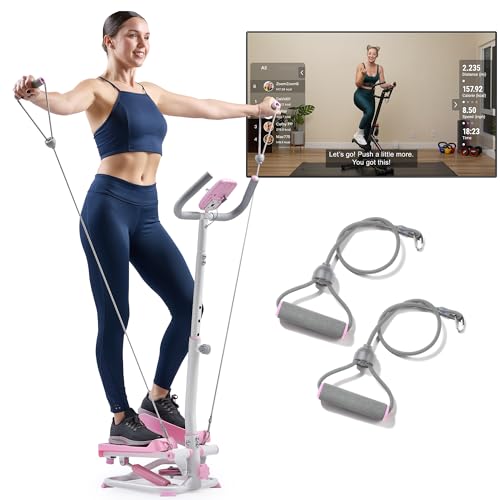 Sunny Health & Fitness Smart Stair Stepper w/Handlebar & Resistance Bands - color: Pink