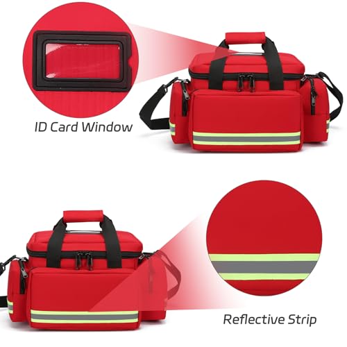 First Aid Bag Empty First Responder Bag,First Aid Kits Storage,Trauma Bag with Detachable Dividers, Medical Bag for Nurses,Ideal for EMT, EMS,Paramedics,Home Health Care(Bag Only) - color: Red
