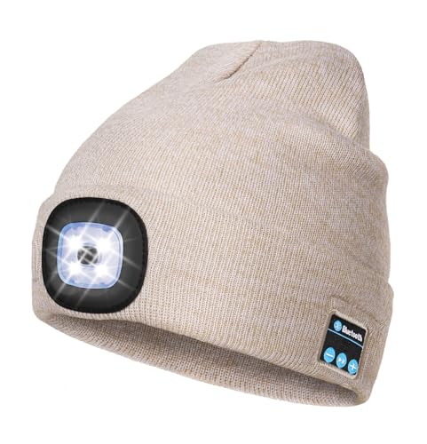 Wmcaps Bluetooth Beanie with LED Light and Headphones, Christmas Tech Gifts - color: Apricot Blend