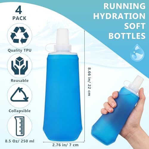 LemonRoad 4 Pcs 250ml Collapsible Soft Water Bottle for Running, TPU