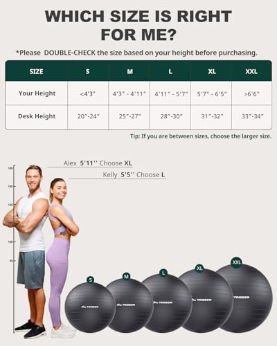 Trideer Yoga Ball for Exercise, Pregnancy, Exercise Ball, Pump Included - color: Black, size: XXL (31-33ines / 78-85cm)