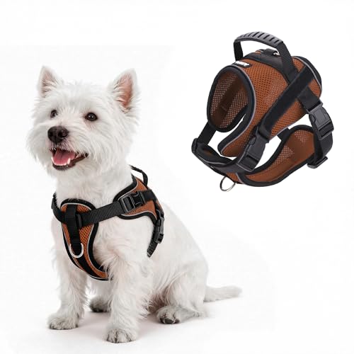 AIITLE No-Pull Dog Harness Reflective Mesh Vest Adjustable, Brown L - color: Brown, size: L