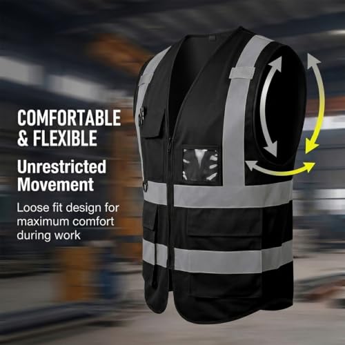 Safety Vest High Visibility Reflective Construction Vest - color: Black, size: Medium