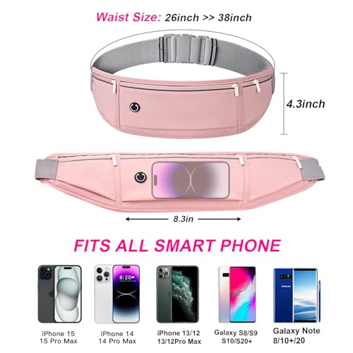 Slim Running Belt for Women Men,Runners Fanny Pack Phone Holder,Money Belt,Running Gear Accessories,with 3 Pockets.(Pink) - color: Pink