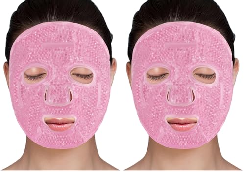 LotFancy Face Ice Pack, Reusable Ice Face Mask, Gel Bead Cold Face Eye Mask, Hot Cold Compress for Puffiness, Facial Routine, Post-Surgical Recovery, Headache, Skin Care, Post Laser Care (Pack of 2) - size: Universal (Pack of 2)