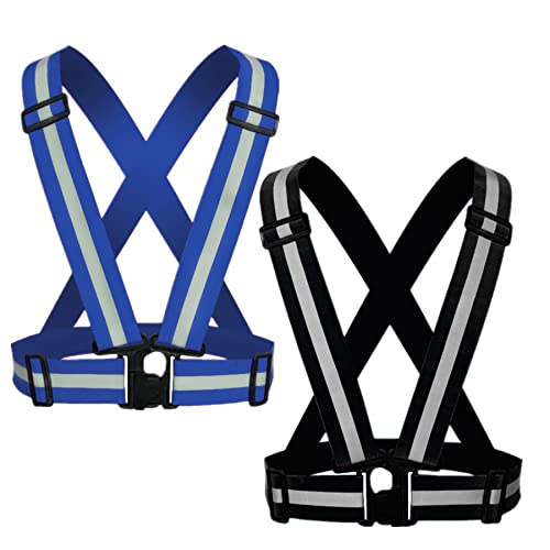 Reflective Strap Safety Vest Gear - 2-10 Pack Adjustable High Visible Reflective Running Gear for Women Men Night - color: Black+Blue