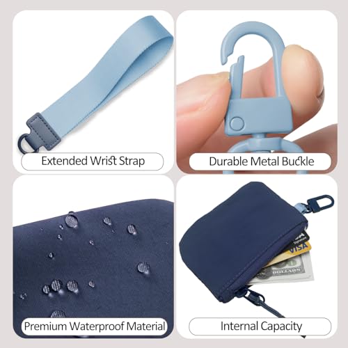 COOLANS Mini Wristlet Wallets Dual Pouch,Around Wristlet Handbag Wallet for Women Zip Cards Holder,Wristlet Bracelet Purse - color: Blue