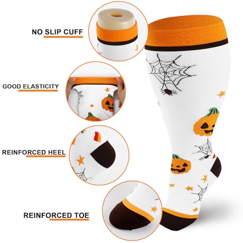 Junely Compression Socks for Women Wide Calf Plus Size Knee High - color: Pumpkin01