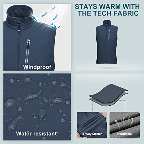 33,000ft Men's Windproof Lightweight Golf Vest Outerwear Sleeveless Jacket - color: Midnight Blue, size: Small