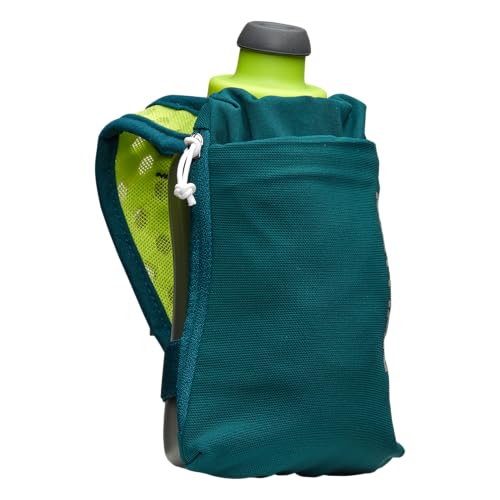 Nathan SpeedDraw 2 Handheld Running Water Bottle Flask – Ergonomic Grip, Blast Valve Cap, Phone & Key Storage Pockets, Reflective Design - 12oz, Deep Teal - color: 12oz - Deep Teal