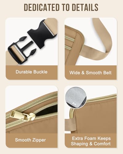 Capolo Fanny Packs for Women 4 Zip Pocket Crossbody Belt Bag Waist Bags - color: Khaki, size: Medium
