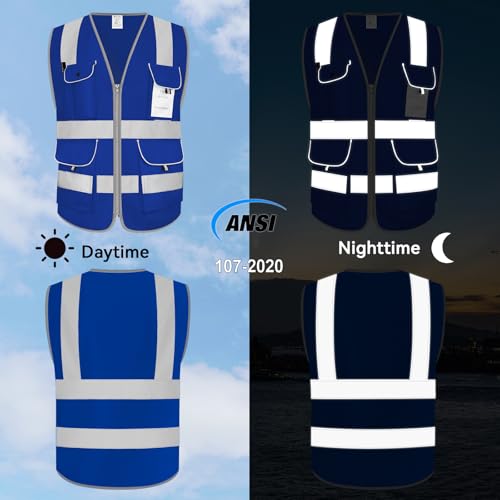 High Visibility Blue Safety Vest with 8 Pockets for Men, Blue S - color: Blue-01, size: Small
