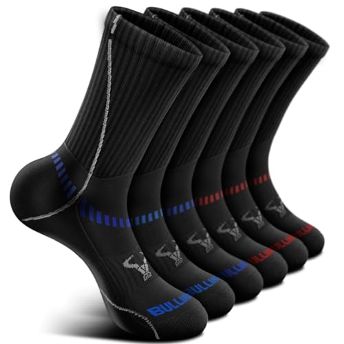 BULLIANT Men 6-Pack Athletic Compression Crew Socks for Running Gym Sports - color: Black 3712, size: 11-13