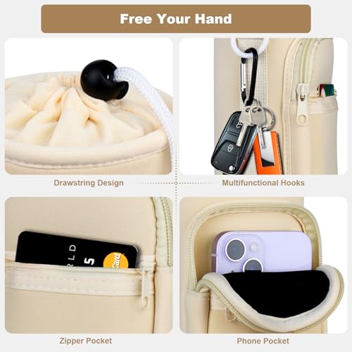 Crossbody Water Bottle Holder with Strap, Phone Pocket(White, 32, Ounces) - color: White