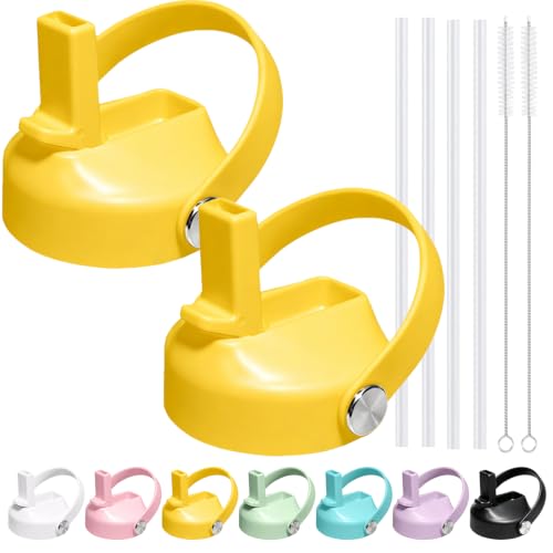 Straw lid for Hydroflask Wide Mouth Water bottle,Flex Straw Lid compatible with Hydro Flask 12 16 18 20 32 40 64 oz,Sports Straw Cap Flip Top Lid Water Bottle Lid Accessories… - color: Yellow 2