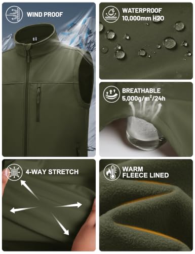 MAGCOMSEN Men's Softshell Golf Vest Outerwear Lightweight Fleece - color: Army Green, size: XX-Large
