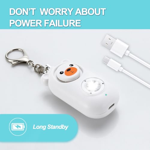 130dB Rechargable Personal Safety Alarm for Women, Safe Alarm Protection Keychain with Strobe Light, Security Siren Self Defense for Students, Girls - color: White