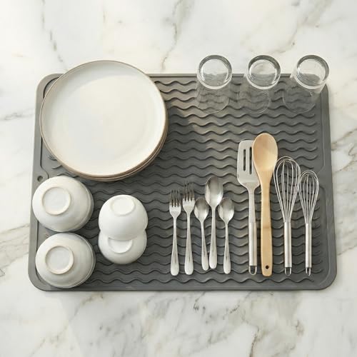 MicoYang Silicone Dish Drying Mat, Grey, 16"×12" - color: Gray, size: 16"L x 12"W