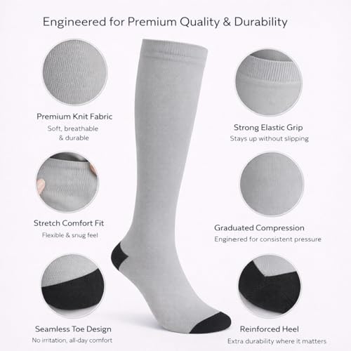 Diamond Star 6 Pairs Compression Socks for Men & Women, Knee High Socks - color: 6 Pairs Silver