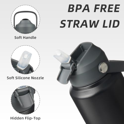 BJPKPK 2 Pack 32oz Insulated Water Bottles with Straw Lids, Stainless Steel - color: 2 X Black, size: 32 Ounces