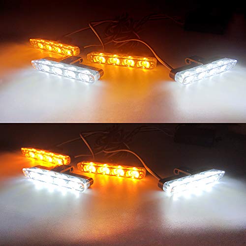 4x4 LED 4 in 1 Surface Mount Grill Light DC12V Wireless Remote Emergency Flashing Beacon Lamp Police Light Strobe Warning For Truck Trailer Caravan Van (White Amber) - color: Amber & White, size: 4 in 1