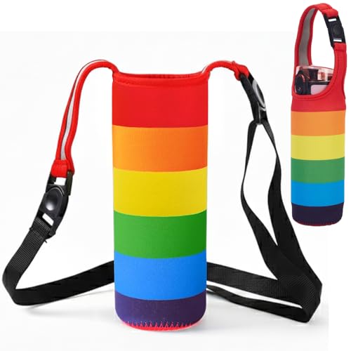 Rainbow Neoprene Bottle Holder, Adjustable Crossbody Bottle Pouch - size: Extra Large - 24oz/750ml