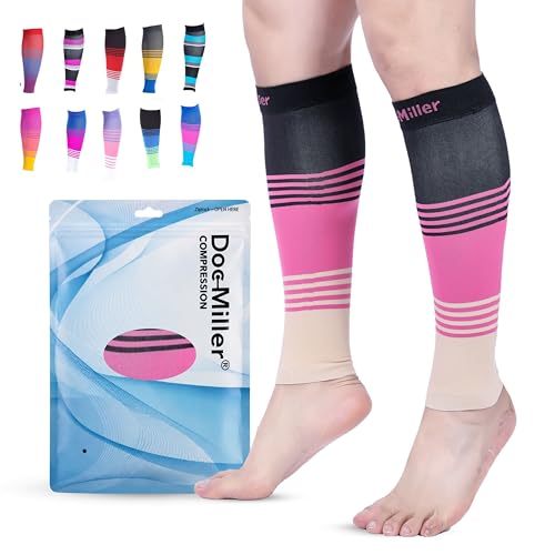 Doc Miller Calf Compression Sleeve 20-30 mmHg for Men & Women, 1 Pair - color: Black.Pink.Tan, size: Small