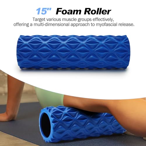 5 in 1 Foam Roller Set High Density Patented Foam Roller for Exercise - color: Blue Diamond