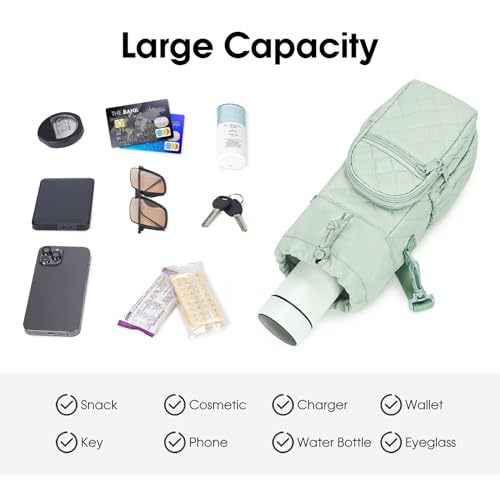 sportsnew 40oz Insulated Crossbody Water Bottle Sling Bag w/Phone Pocket - color: Quilt Green