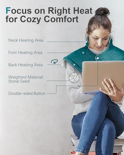 Heating Pad for Neck Shoulders Back, Upgraded PTC+NTC Even Heating, Versatile Electric Heated Neck Wrap for Full-Body Relax, Birthday Gifts for Women Men Mom Dad Wife Husband, ETL Safety Certified - color: Blue Green