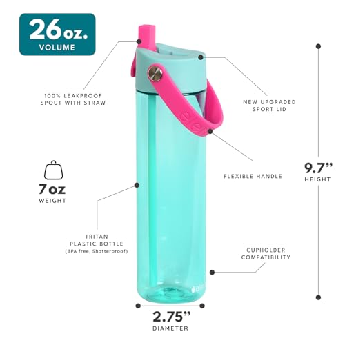 Elemental Splash 26oz Tritan Plastic Reusable Water Bottle w/Straw & Strap - color: Berry Breeze, size: 26 Ounces