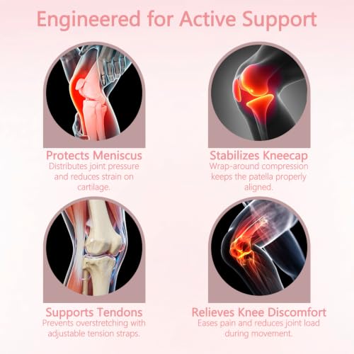 Knee Brace for Women and Men, Breathable Adjustable Knee Braces, Pink - color: Pink