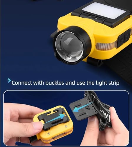 Cap Lights Clip on Hat Rechargeable LED Headlamp, Motion Sensor, Zoomable COB Flood & Spotlight, IPX4 Waterproof, Digital Battery Indicator, Hands Free Flashlight for Outdoor Use