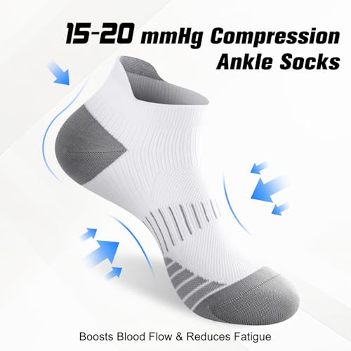 Ankle Compression Socks for Men & Women, 6 Pairs, Low Cut - color: White2, size: Large