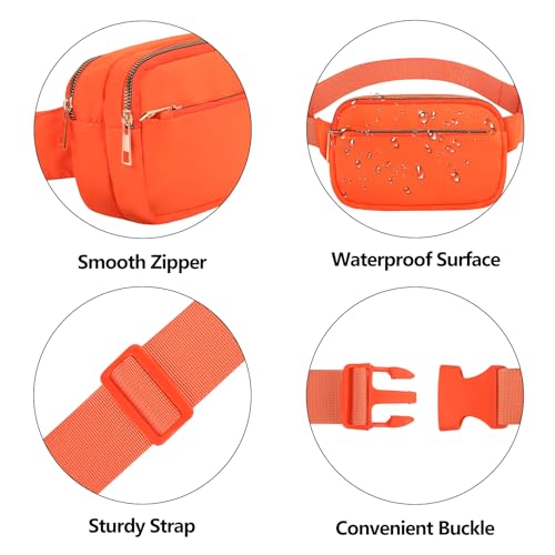 Fashion Fanny Bag-Waist Pack With Adjustable Belt Bag-Unisex Crossbody Pack For Travel Running Hiking-Orange - color: 3-Zipper Orange