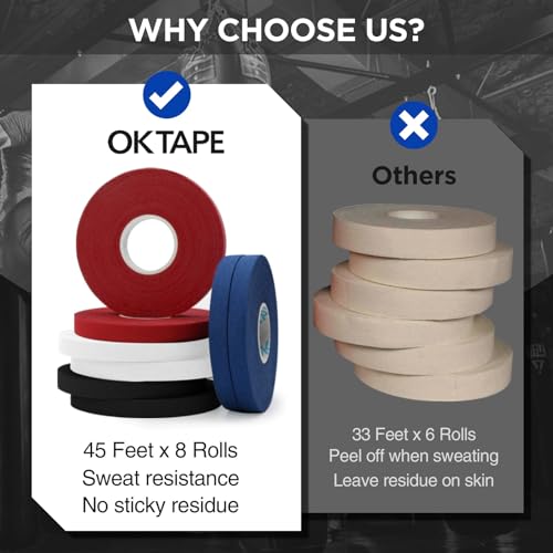 OK TAPE 8 Rolls Athletic Tape, 0.3 Inch Finger Tape, Jiu Jitsu Sports Tape - color: 0.3-black, White, Blue, Red, size: 15 yards