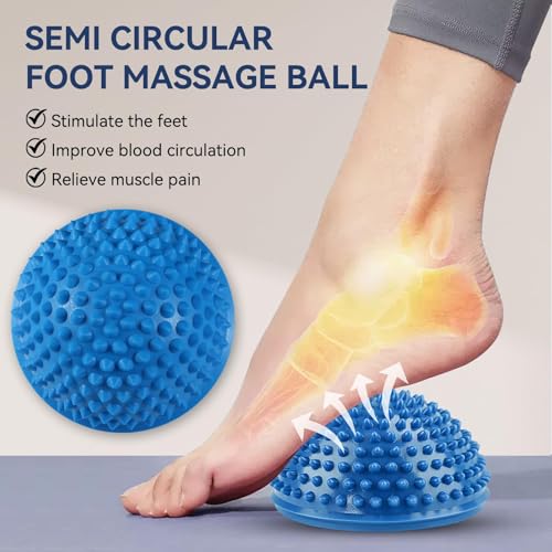 Agatige Foot Massage Ball, Half Round PVC Spiky Foot Wakers Balance Therapy Dome Trigger Point Ball Feet Massage Roller for Yoga Fitness Exercise Gym Massager (Blue) - color: Blue