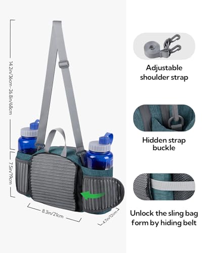 WATERFLY Fanny Pack Waist Bag: Fannie Pack 2 Water Bottle Holders Lumbar Belt Hiking Walking Running Jogging Camping Large Woman Man (Bottle Not Included) - color: Teal Bule