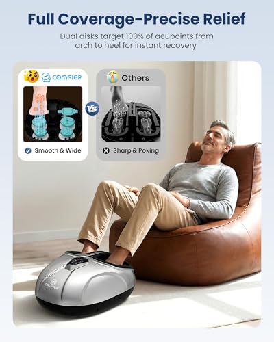 COMFIER 2026 Upgrade Shiatsu Foot Massager,Feet Massager for Neuropathy Plantar Fasciitis Relief,3 Kneading,3 Heat,3 Vibration & 5 Compression, Fit Up to 14,Relax for Home Office Use - color: Silver