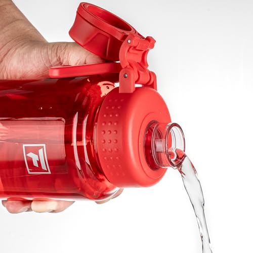 Fanhaw 32oz Clear Plastic Water Bottle with Fast-Flow Lid, Red - color: Red